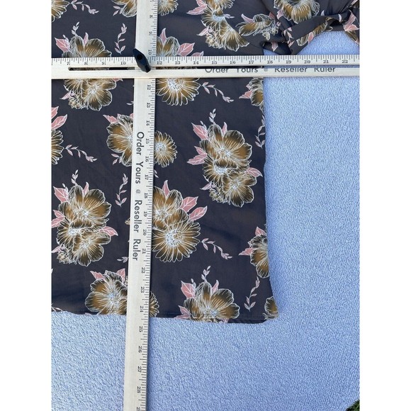 Sienna Sky Cold Shoulder Top Women's Size S Brown with Yellow Flowers Bow Sleeve - Picture 7 of 11